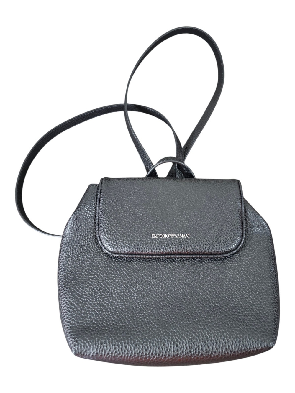 NWT Emporio Armani Y2k Style Black Pebbled Leather Backpack Bag Purse